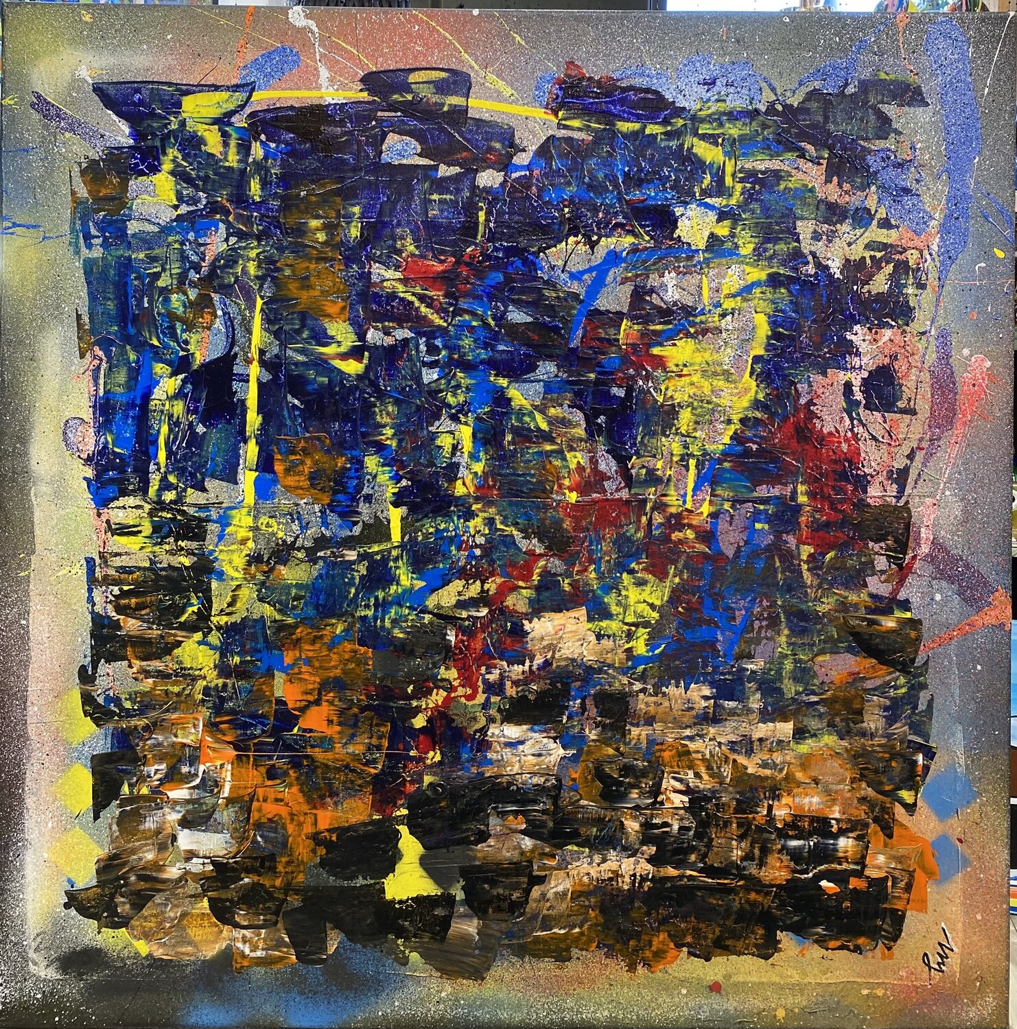 Vive l’abstraction et les fleurs SEB PAUL MICHEL Original painting for sale