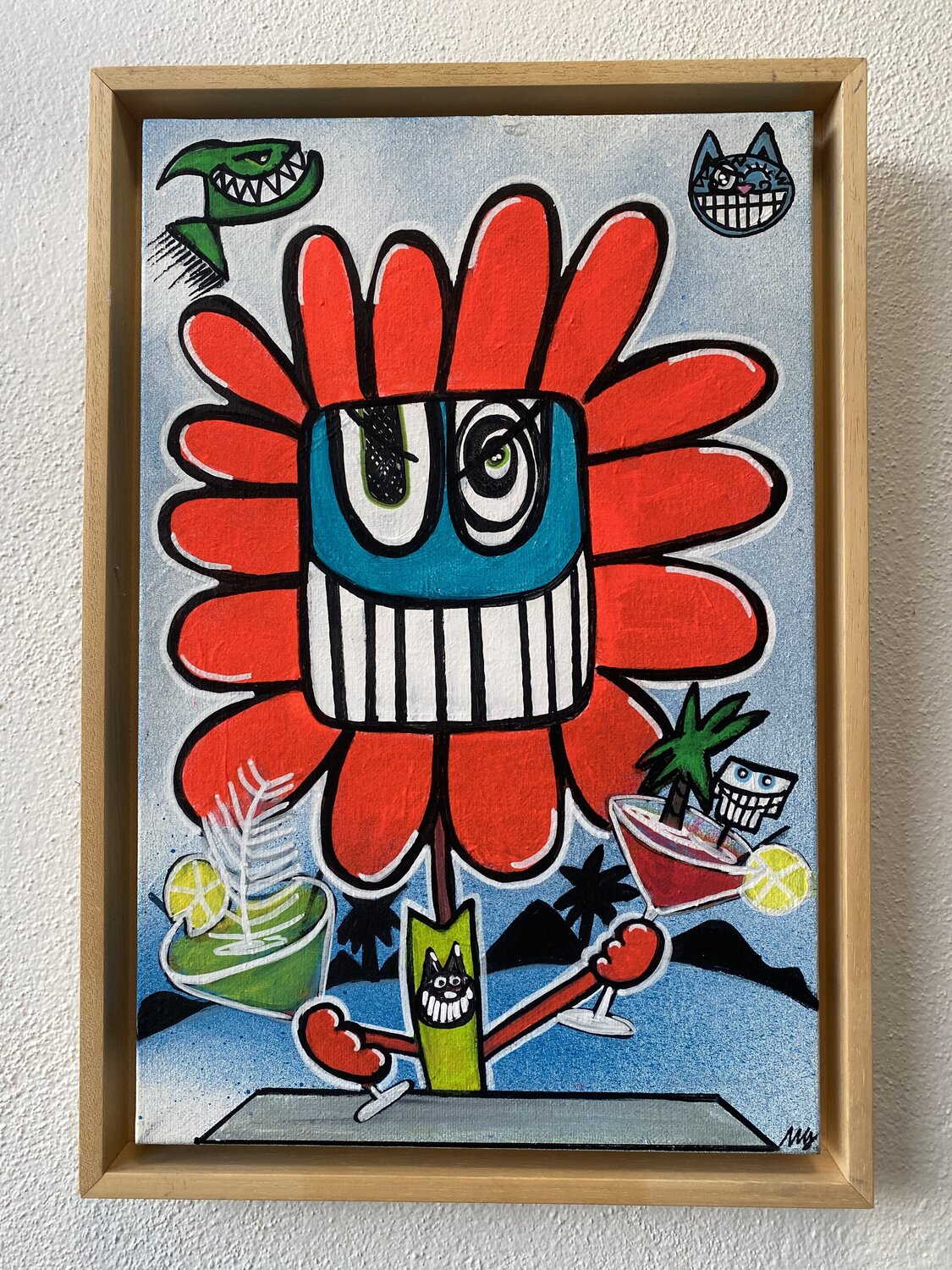 Vive les fleurs et les cocktails SEB PAUL MICHEL Original painting for sale