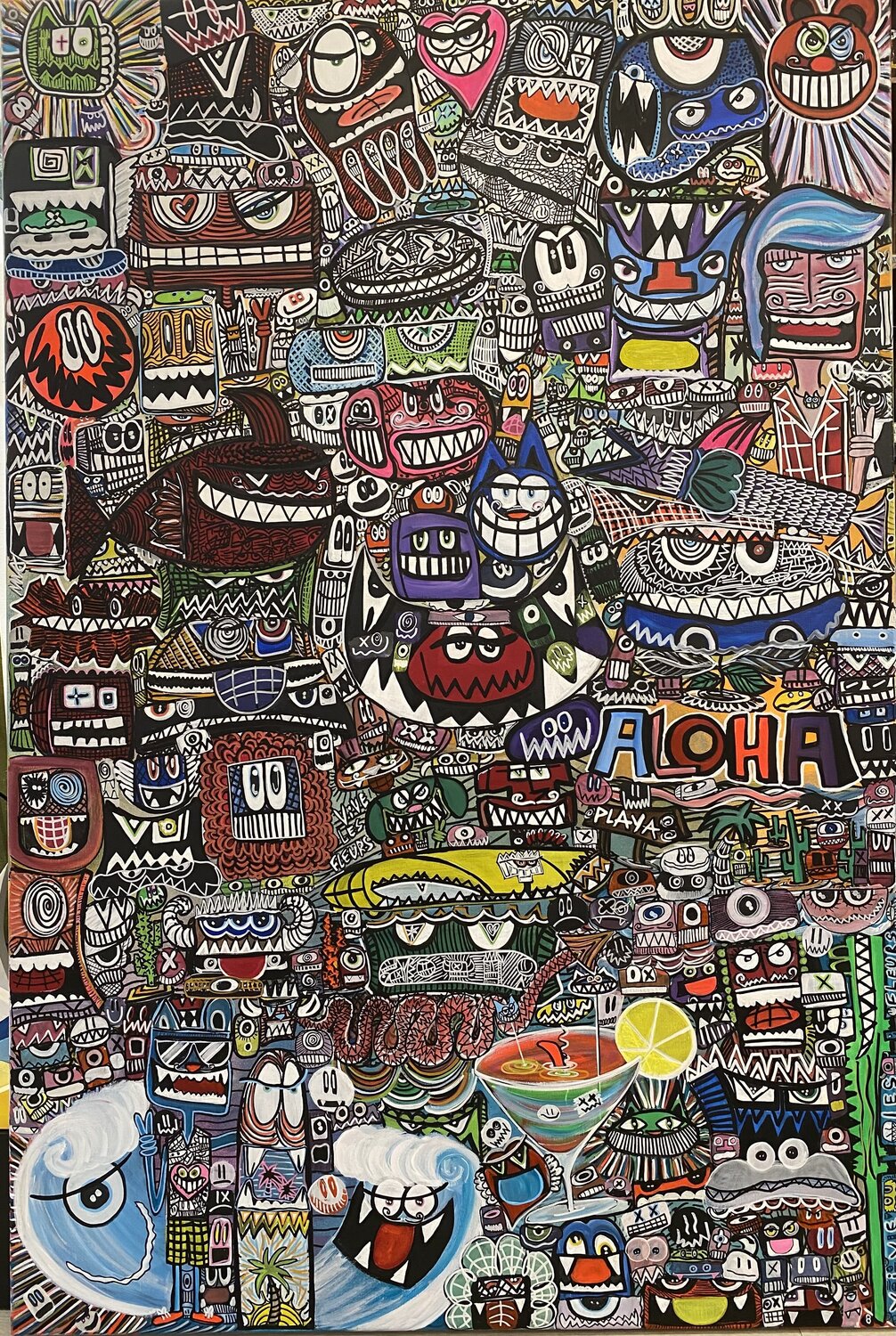 Aloha et vive les fleurs SEB PAUL MICHEL Original painting for sale