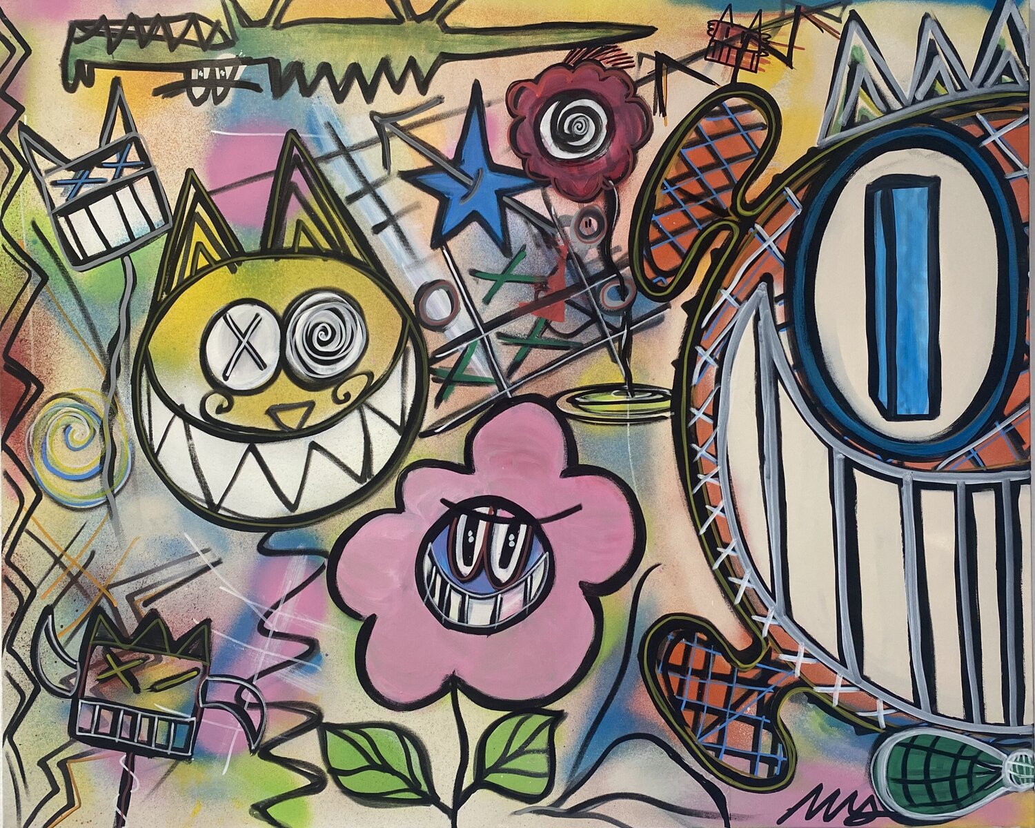 Vive les fleurs en skate SEB PAUL MICHEL Original painting for sale