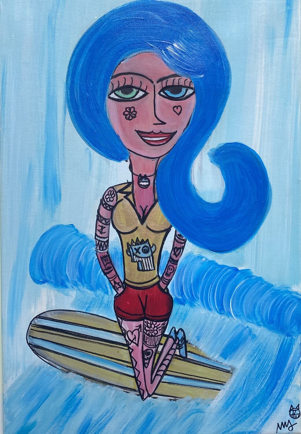 Vive le surf SEB PAUL MICHEL Original painting for sale