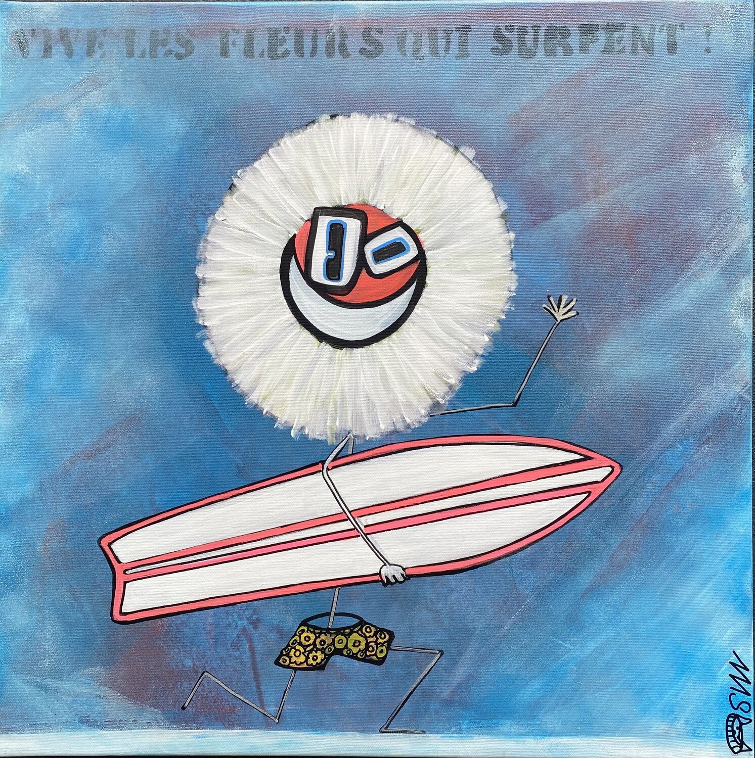Vive les fleurs qui surfent SEB PAUL MICHEL Original painting for sale
