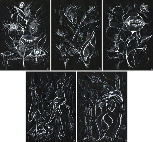 Senses Alive - set of 5 arworks by Leah Larisa Bunshaft, Drawing for Sale on Select