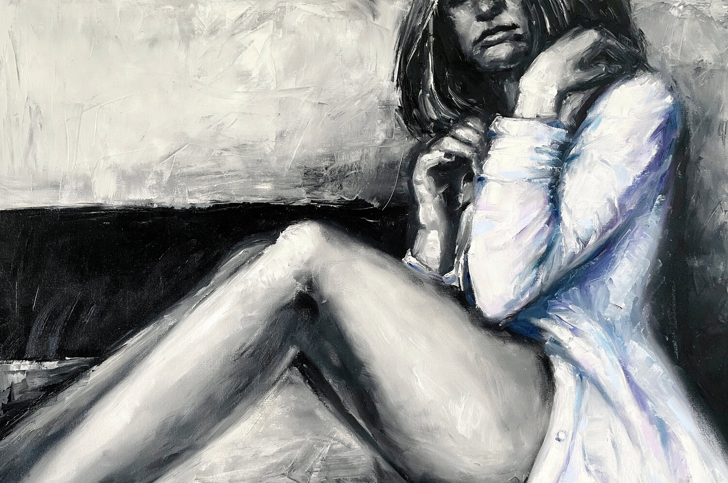 Woman in the shirt Leah Larisa Bunshaft Original painting for sale
