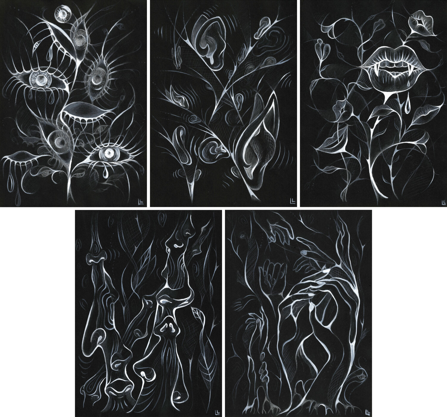 Senses Alive - set of 5 arworks Leah Larisa Bunshaft Drawing for sale