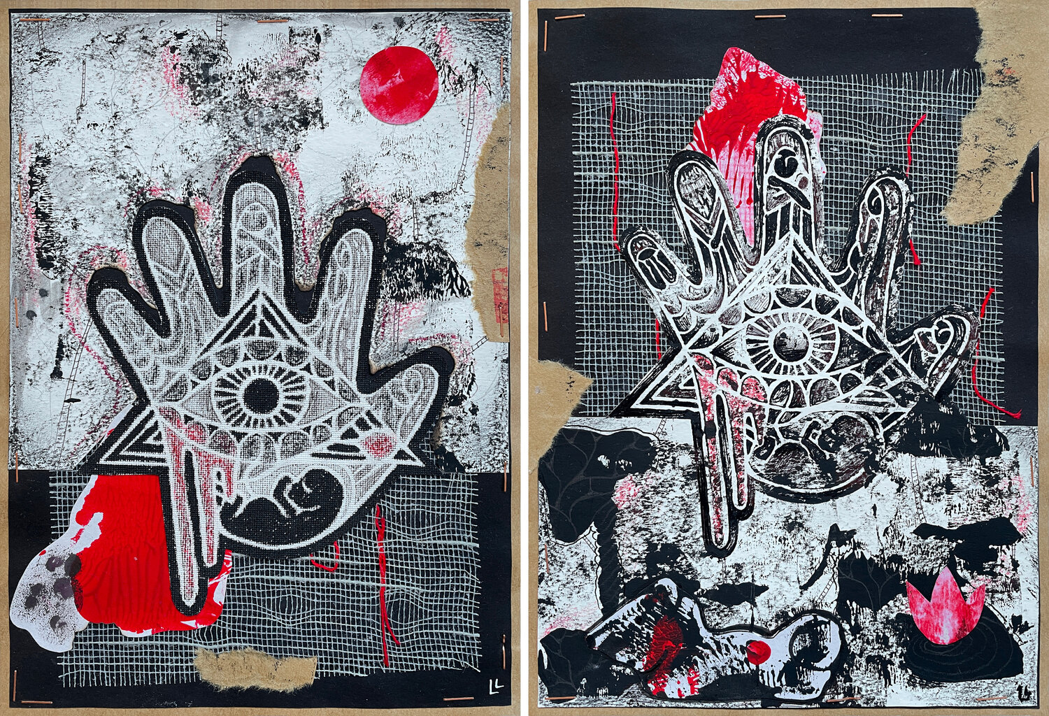 Threads of Displacement 1. Diptych Leah Larisa Bunshaft Original painting for sale