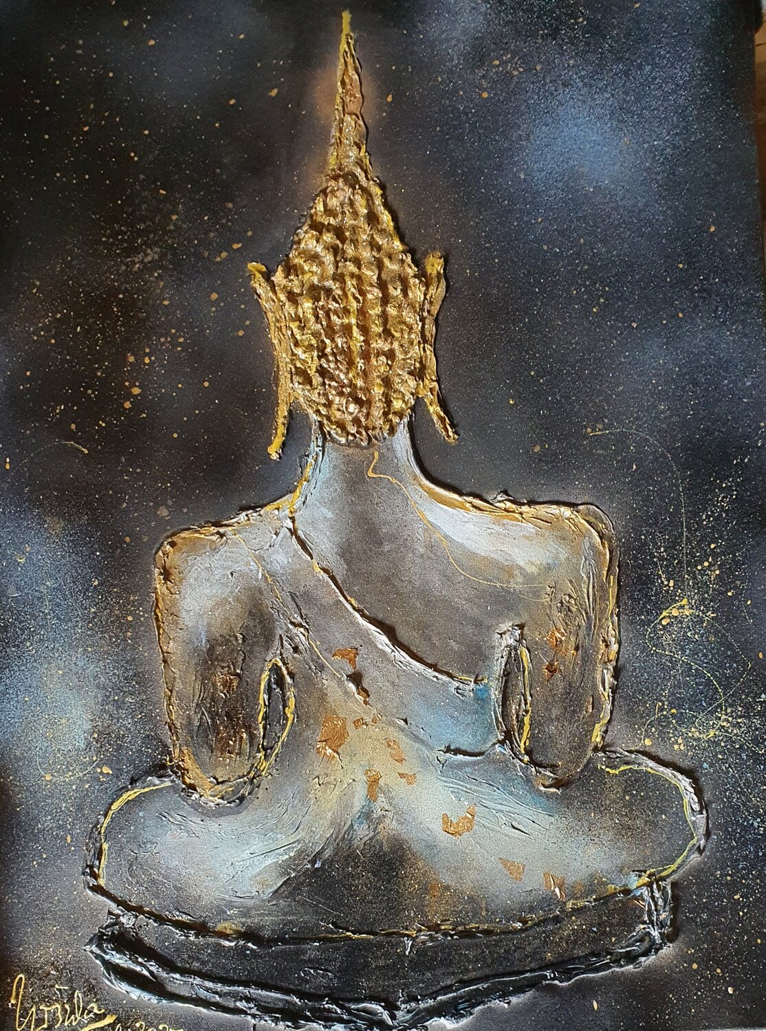 Buddha by night Ursula Gnech Original painting for sale