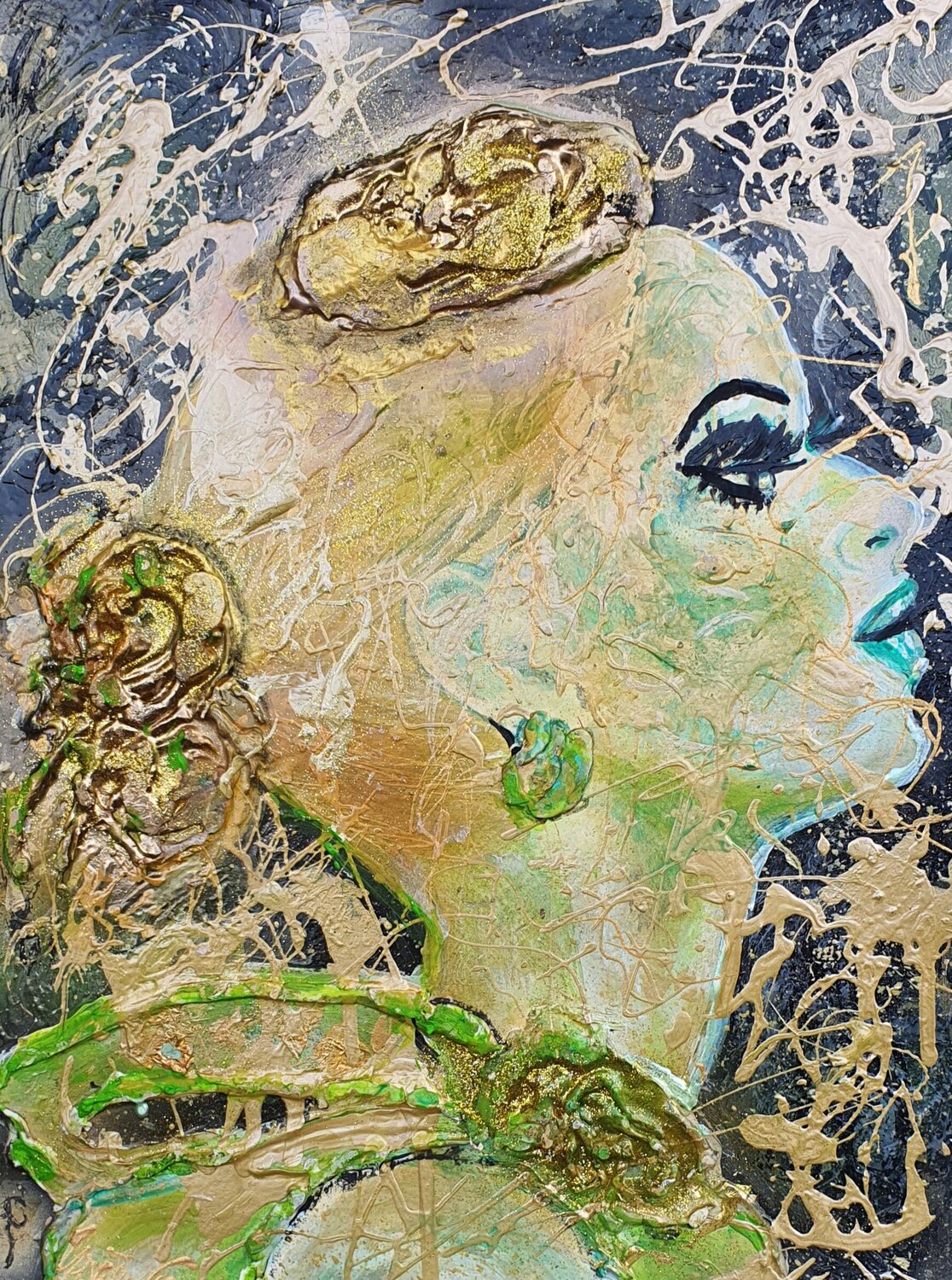 The golden surprise in the night Ursula Gnech Original painting for sale
