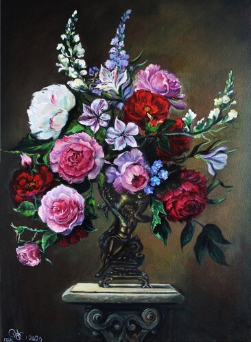 Flowers in a Bronze Vase by Olga Begisheva K., Painting for Sale on Select