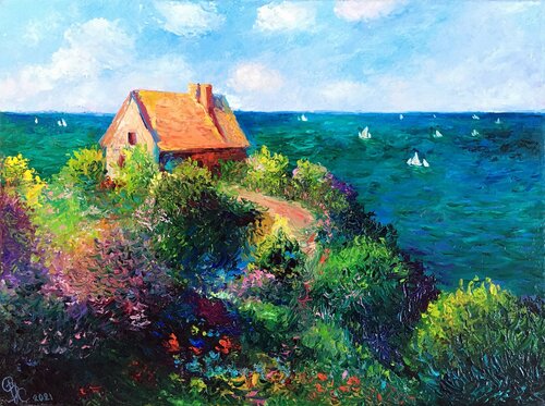 Fisherman's Cottage on the Cliffs at Varengeville by C. Monet. Oil Reproduction by Olga Begisheva K., Painting for Sale on Select