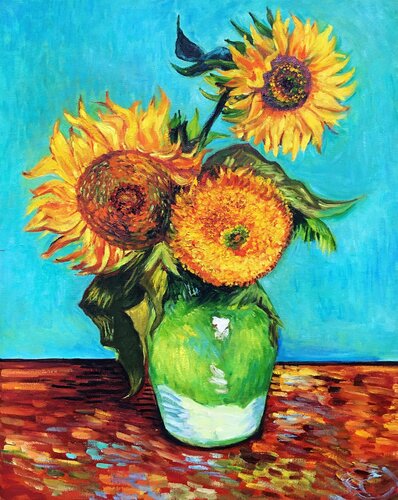 Vase with Three Sunflowers by V. Van Gogh by Olga Begisheva K., Painting for Sale on Select
