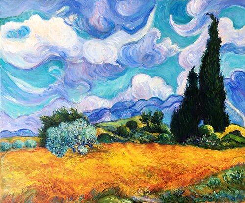 Wheat Field with Cypresses by V. Van Gogh. Oil reproduction by Olga Begisheva K., Painting for Sale on Select