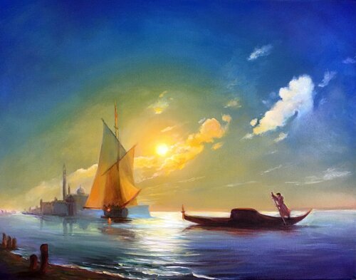 Gondolier on the Sea at Night by Ivan Aivazovsky by Olga Begisheva K., Painting for Sale on Select