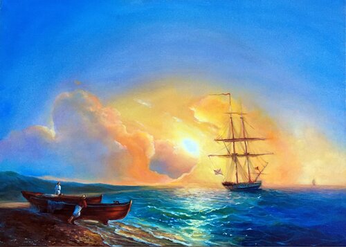 Fishermen On The Coast By The Sea. I. Aivazovsky Reproduction von Olga Begisheva K., Malerei kaufen auf Select
