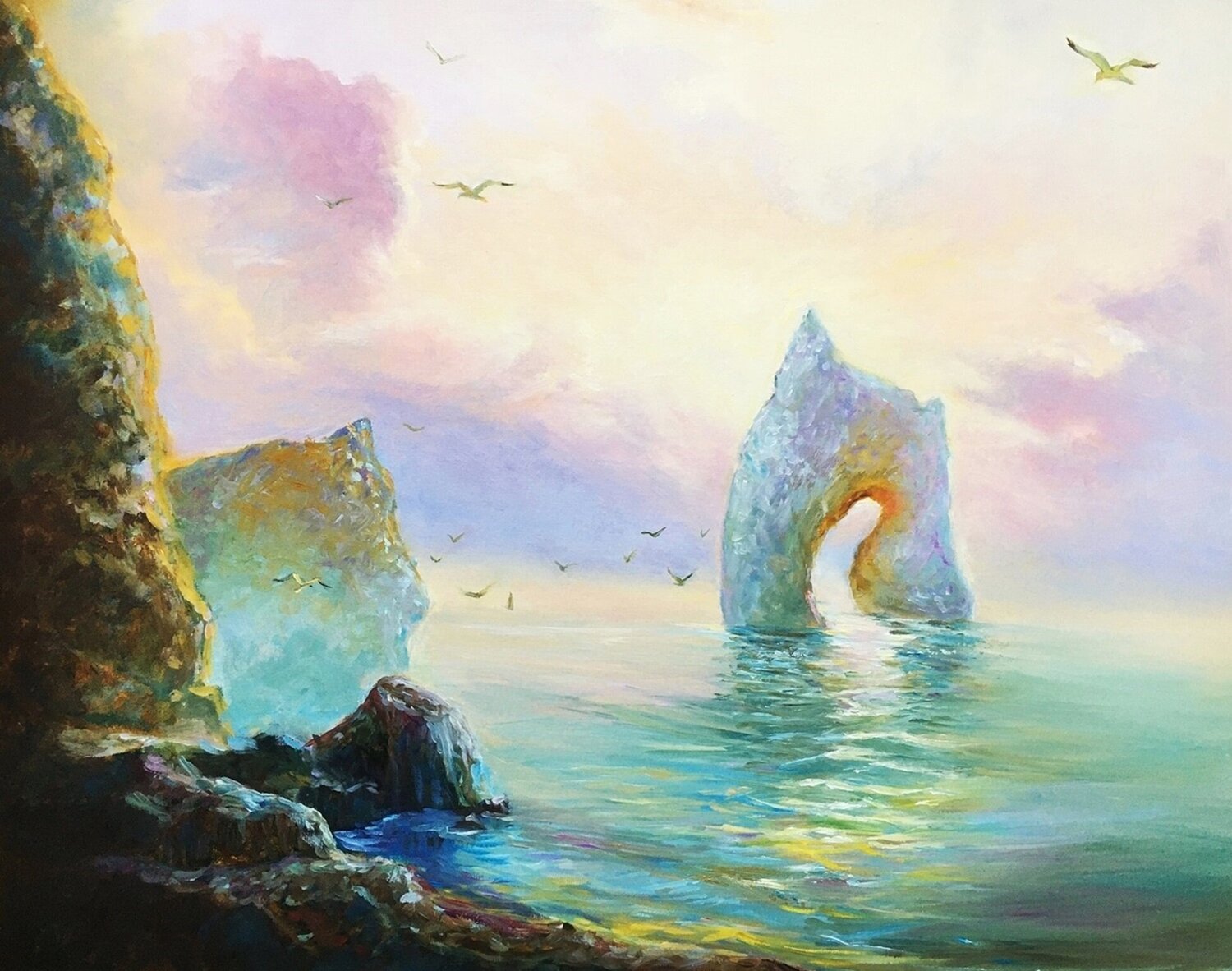 Golden Gate Rock in Crimea Olga Begisheva K. Original painting for sale