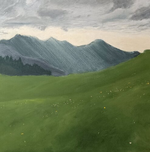 Das Sonnenlicht strahlte über die Berge by Gulschan Rokzad, Painting for Sale on Select