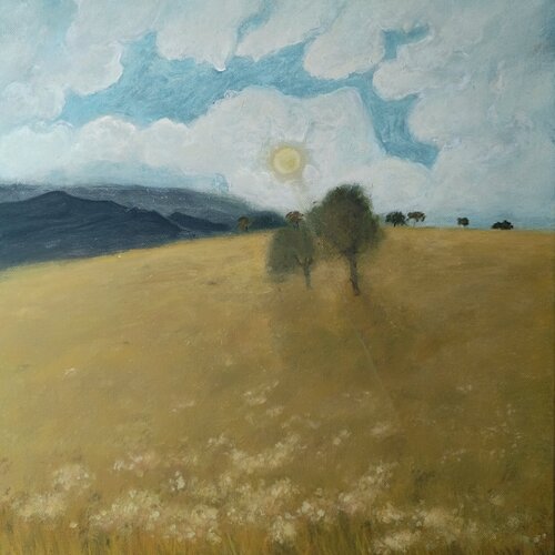 Die Sonne schien und erhellte den Himmel aus der Ferne by Gulschan Rokzad, Painting for Sale on Select