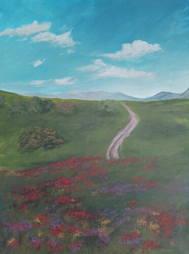 Der Weg durch die Wiese richtung Berge by Gulschan Rokzad, Painting for Sale on Select