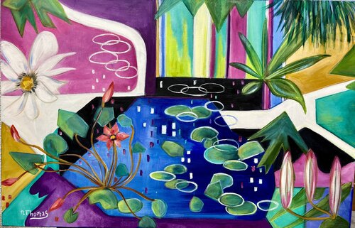 Une envolée abstraite sur Giverny et ses nénuphars by Noëlla THOMAS, Painting for Sale on Select