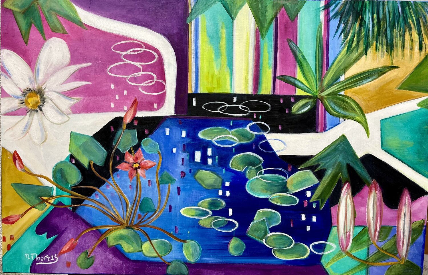 Une envolée abstraite sur Giverny et ses nénuphars Noëlla THOMAS Original painting for sale