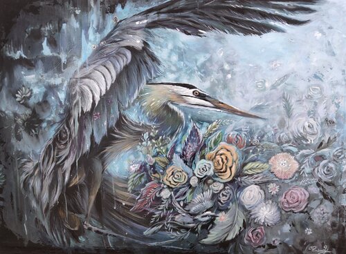 L'envol du héron by Yoan RIMBAULT, Painting for Sale on Select