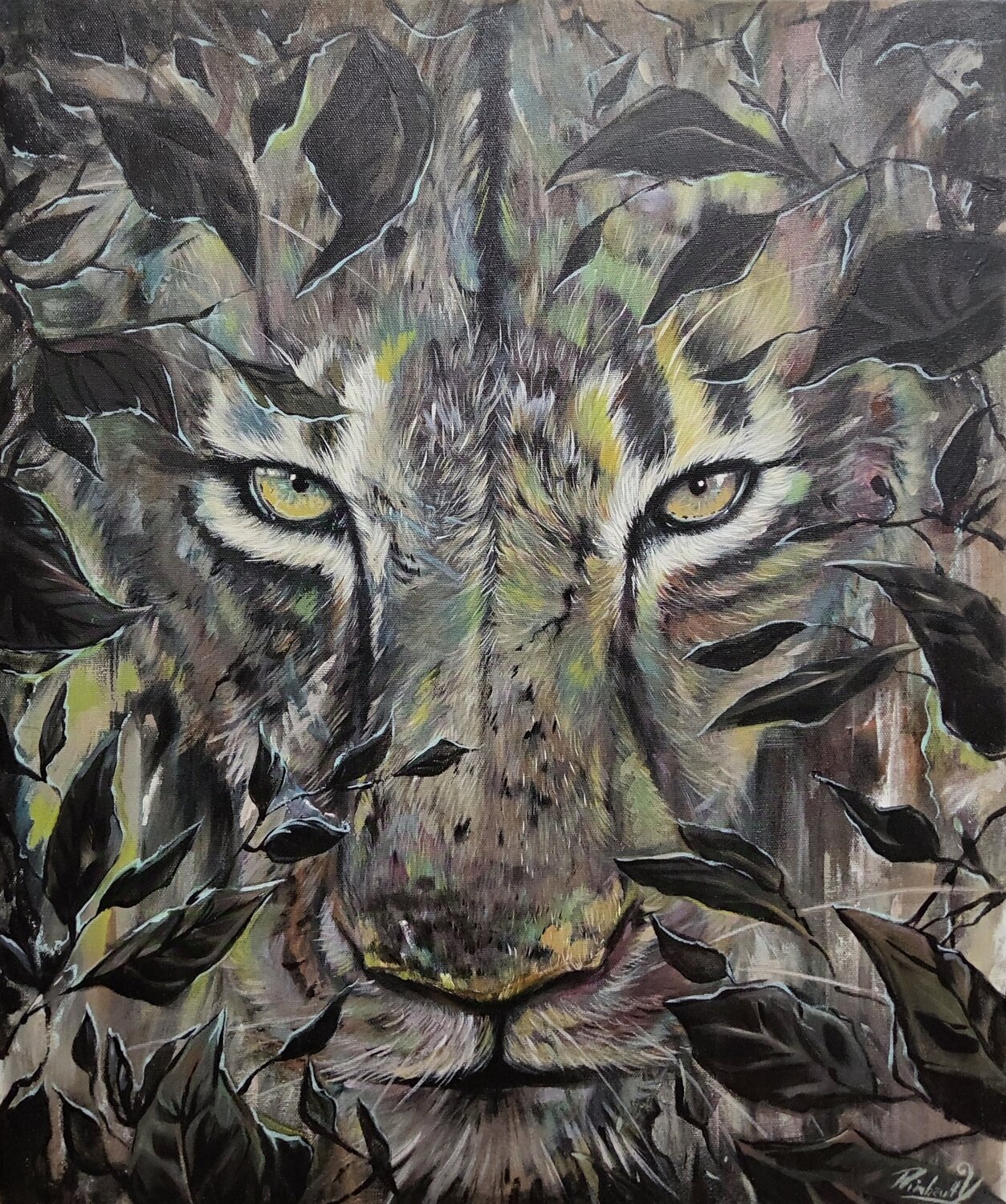 Panthera leo, environnement sauvage Yoan RIMBAULT Original painting for sale