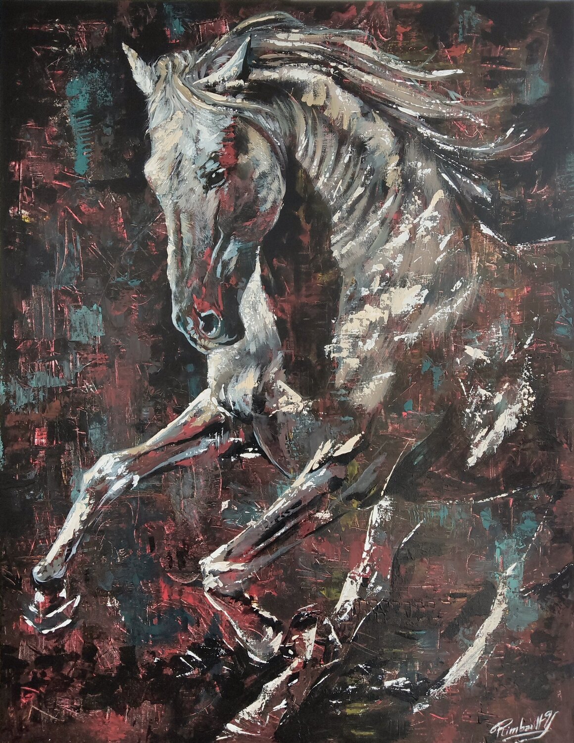Cheval, ligne de feu Yoan RIMBAULT Original painting for sale
