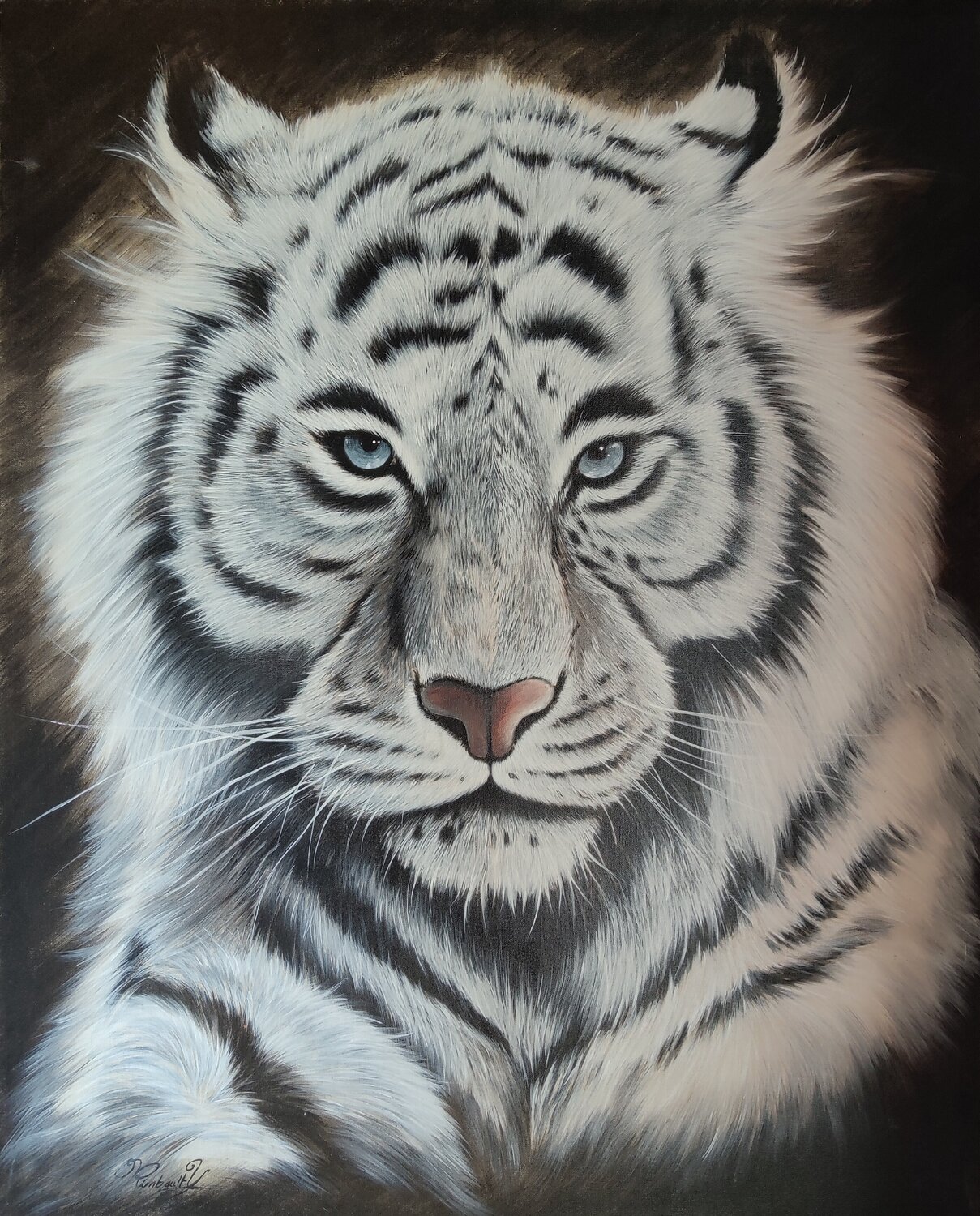 Face au tigre blanc Yoan RIMBAULT Original painting for sale