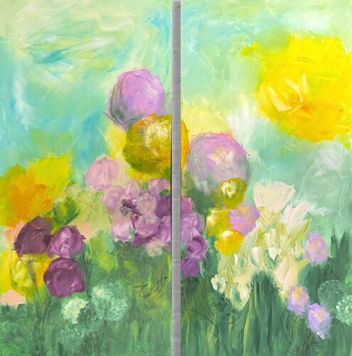 Diptychon "Where sun meets purple petals" 1+2 257 by Monika Starke, Painting for Sale on Select