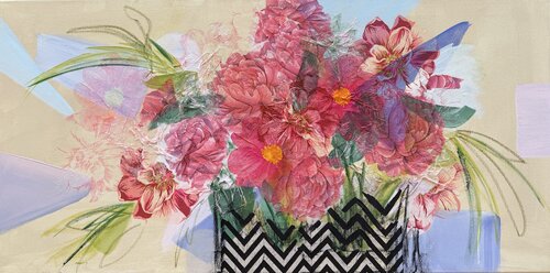 Large bouquet in a chevron vase by Monika Starke, Painting for Sale on Select