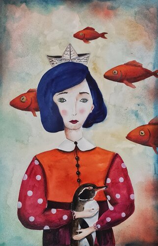 Daydreamer in Blu by Smirnova Evgenia, Painting for Sale on Select
