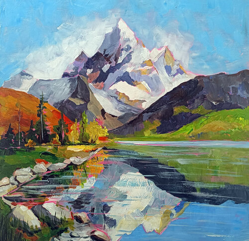 Still Waters, Endless Peaks by Smirnova Evgenia, Painting for Sale on Select