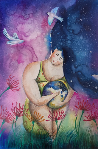 She Holds the World by Smirnova Evgenia, Painting for Sale on Select