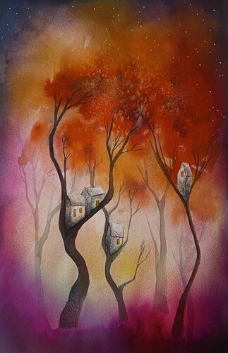 The Dreaming Village von Smirnova Evgenia, Malerei kaufen auf Select