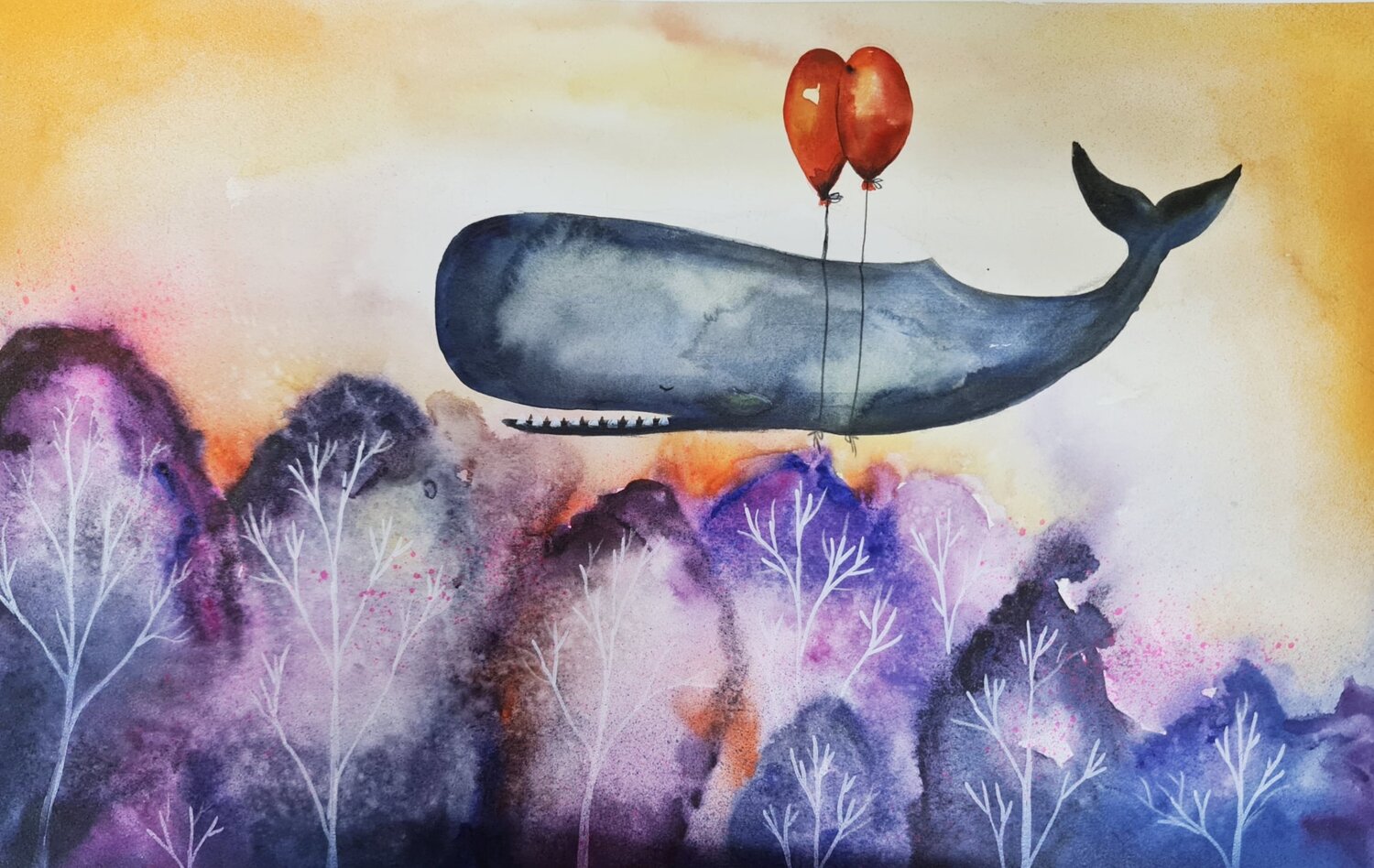 When Whales Dream Smirnova Evgenia Original painting for sale