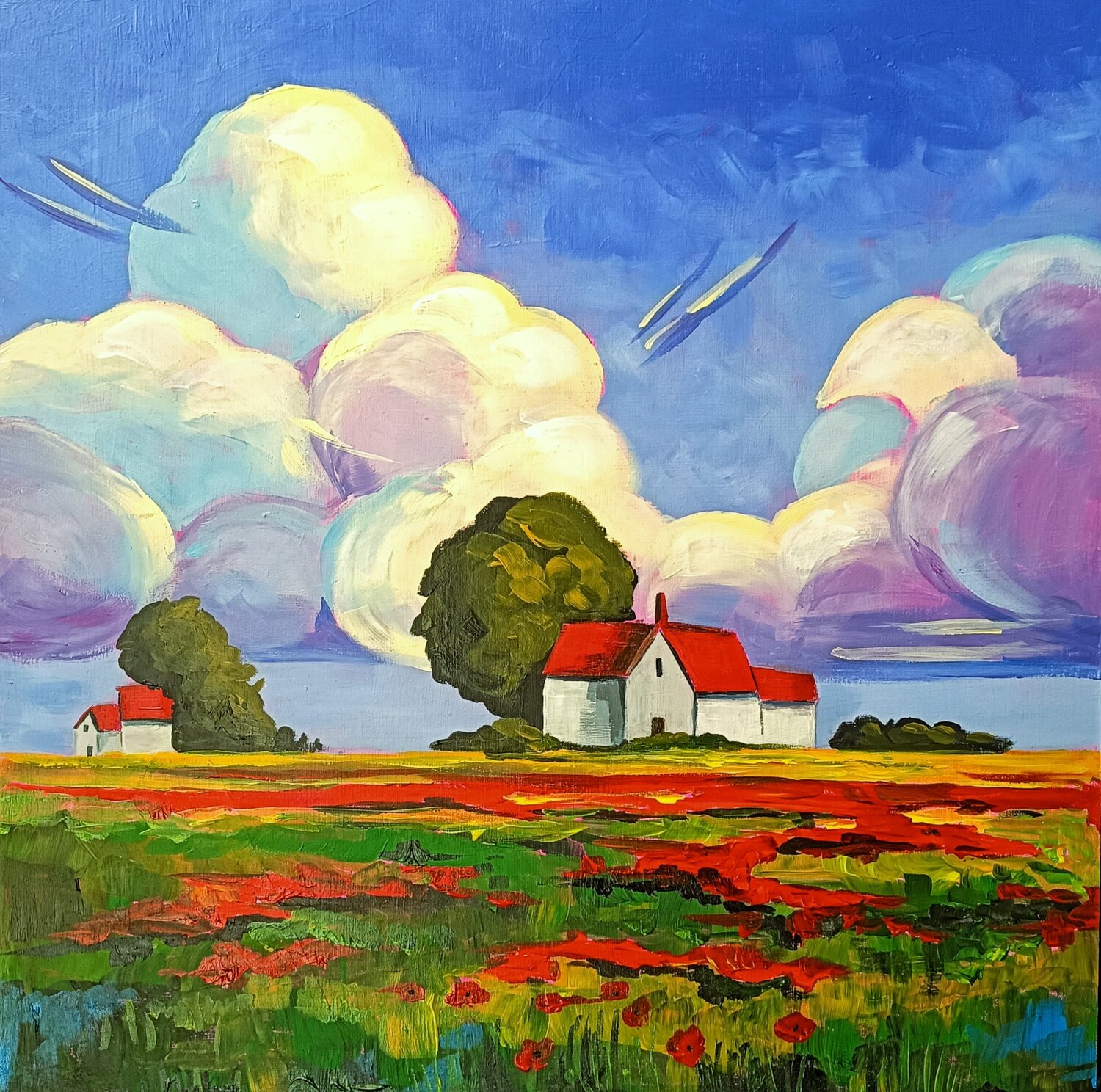 Red Fields Smirnova Evgenia Original painting for sale
