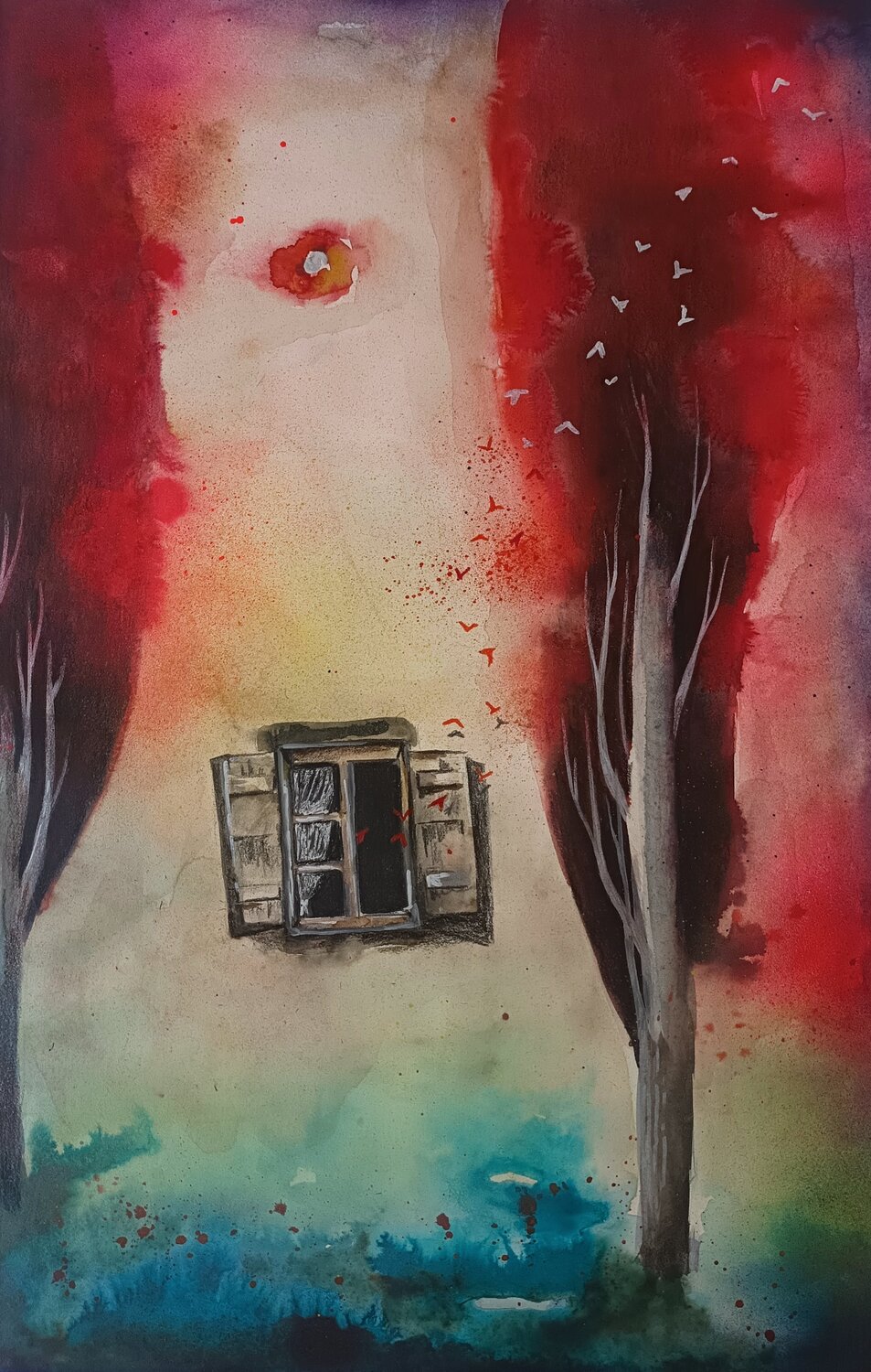 Beyond the Red Trees Smirnova Evgenia Original painting for sale