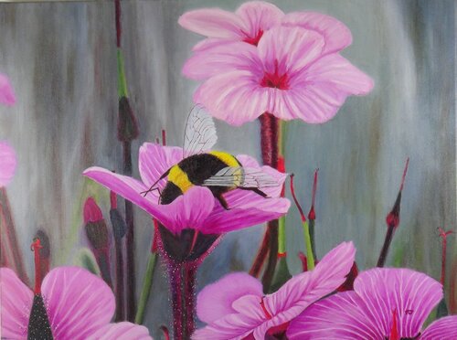 Humbelbee in Madeiran geranium by Ron Westerweel, Painting for Sale on Select