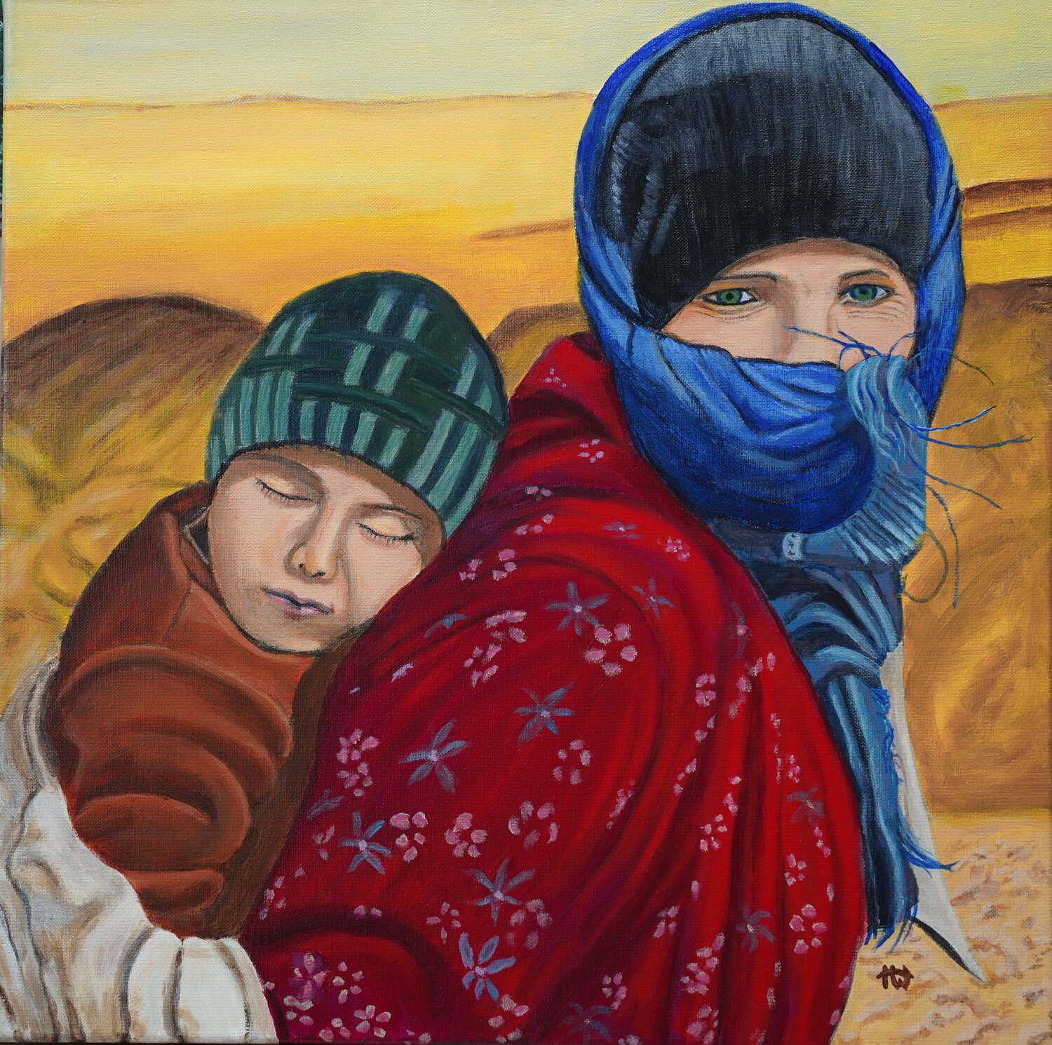 Berber woman with child Ron Westerweel Original painting for sale