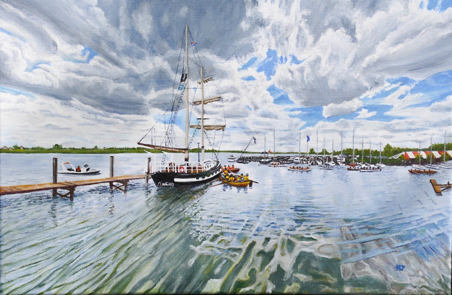 Moving sky, water and rowers Ron Westerweel Original painting for sale