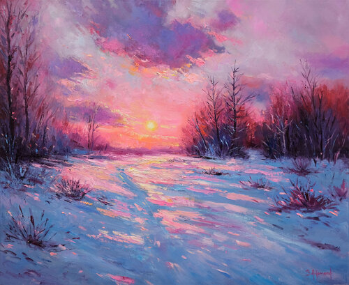 Winter Sunset by Behshad Arjomandi, Painting for Sale on Select
