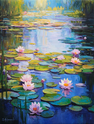 Morning Water Lily Pond by Behshad Arjomandi, Painting for Sale on Select