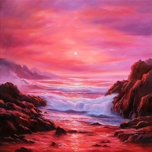 Red Seascape Fantasy by Behshad Arjomandi, Painting for Sale on Select