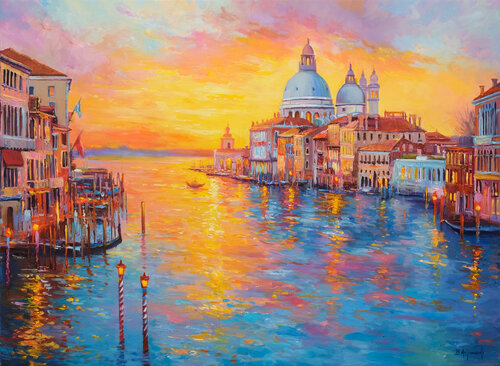 Venice Sunset Reflections by Behshad Arjomandi, Painting for Sale on Select