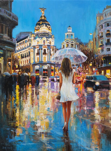 Madrid in the Rain by Behshad Arjomandi, Painting for Sale on Select