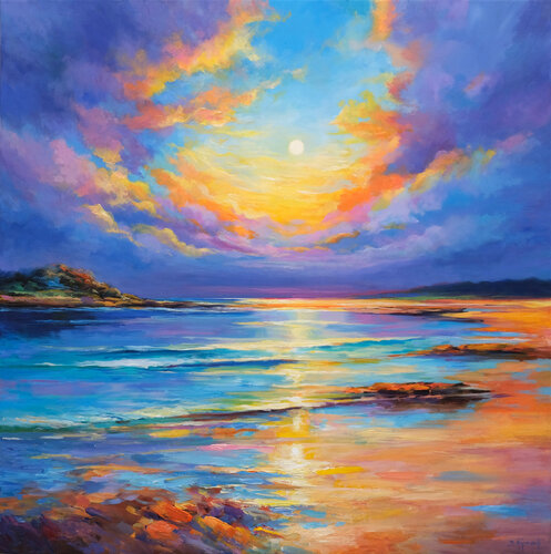 Vibrant Sunset Seascape by Behshad Arjomandi, Painting for Sale on Select