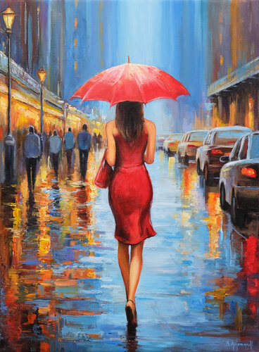 City Rain Reflections by Behshad Arjomandi, Painting for Sale on Select