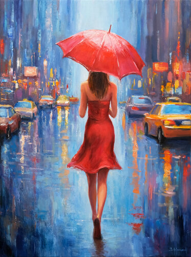 Rainy City Walk by Behshad Arjomandi, Painting for Sale on Select