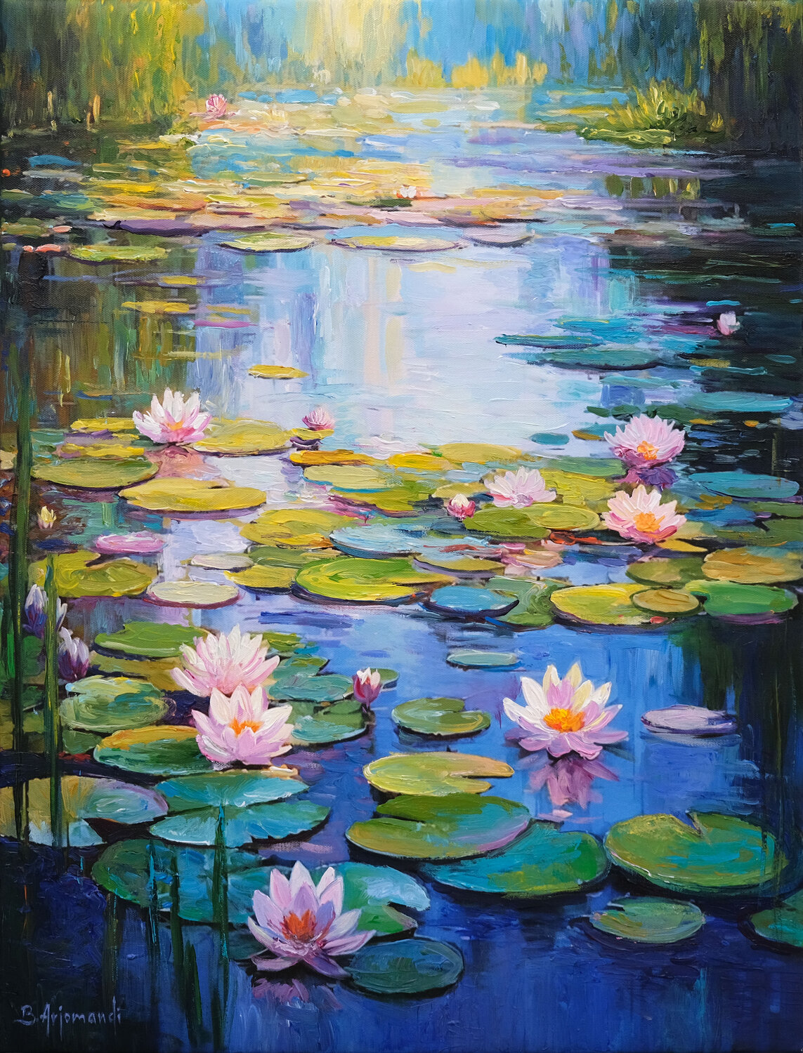 Morning Water Lily Pond Behshad Arjomandi Original painting for sale