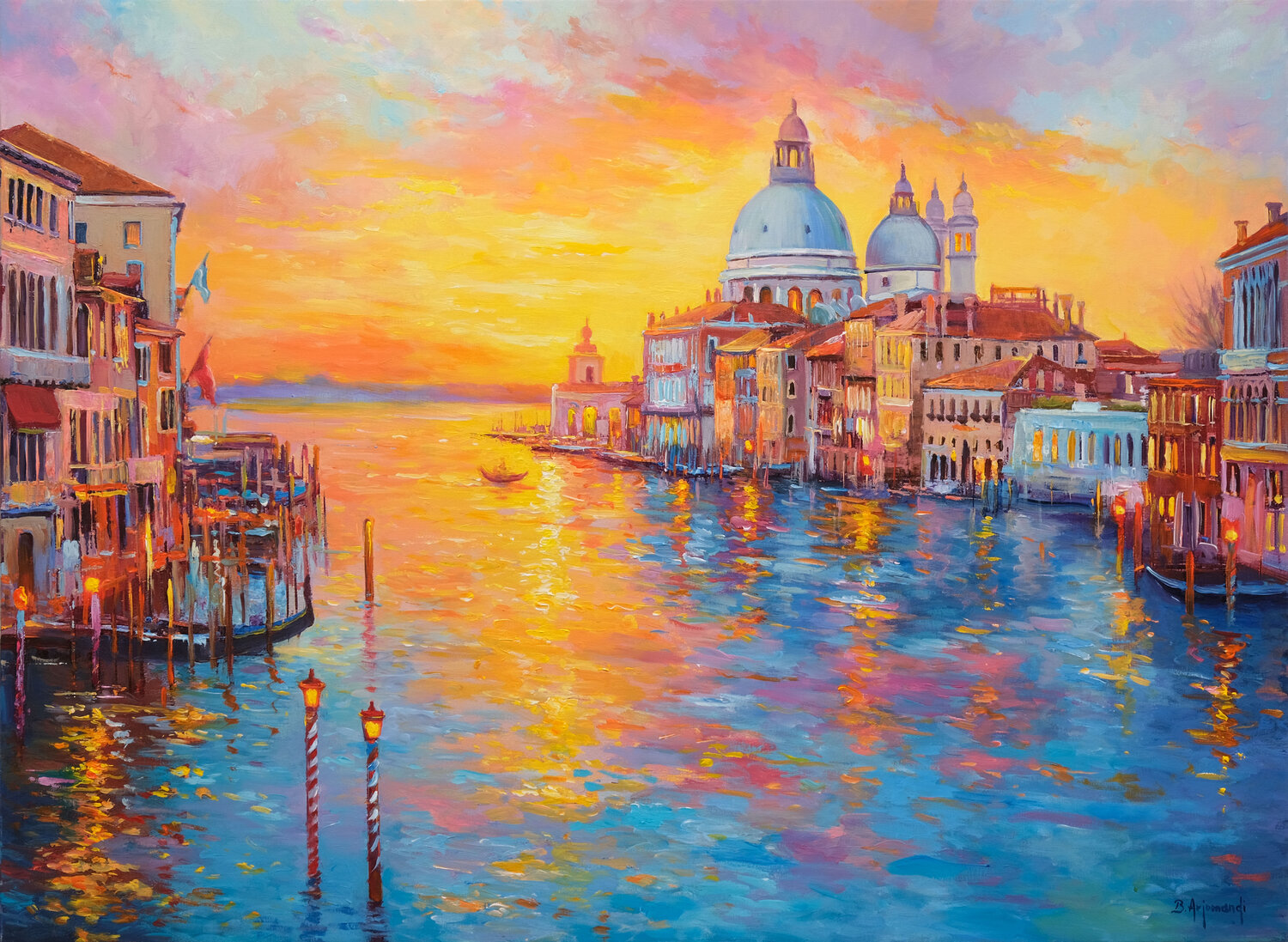 Venice Sunset Reflections Behshad Arjomandi Original painting for sale